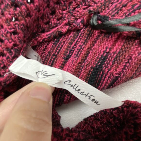 NY Collection Cardigan Sweater Womens S Pink Black Cotton Open Front Soft Grunge - Picture 13 of 15